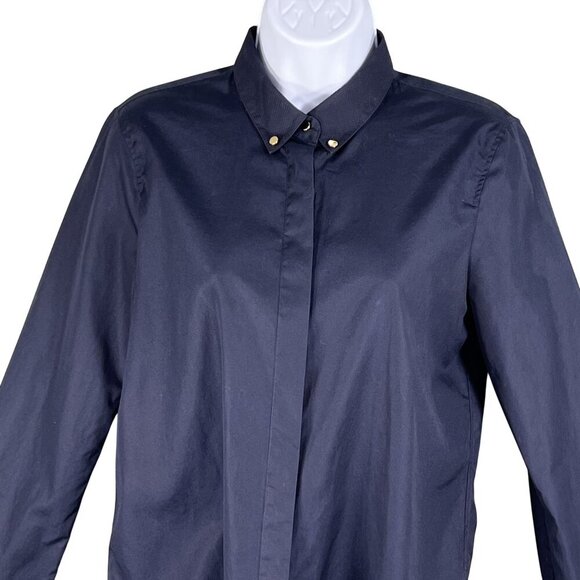 J Crew Womens S New Blue Blouse Long Sleeve Shirt Gold Stud Collar Career Preppy - Picture 3 of 15